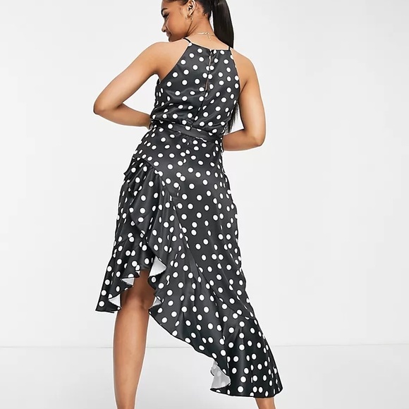 Polka Dot High Neck Ruffle Midi Dress Size 8 - Picture 6 of 6